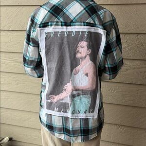 Queen Freddie Mercury Upcycled Flannel Shirt Size Large L Unisex Handmade
